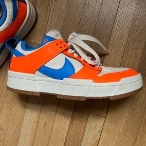 Nike dunk low size 9 women bright orange and blue minor scuff marks check pics!